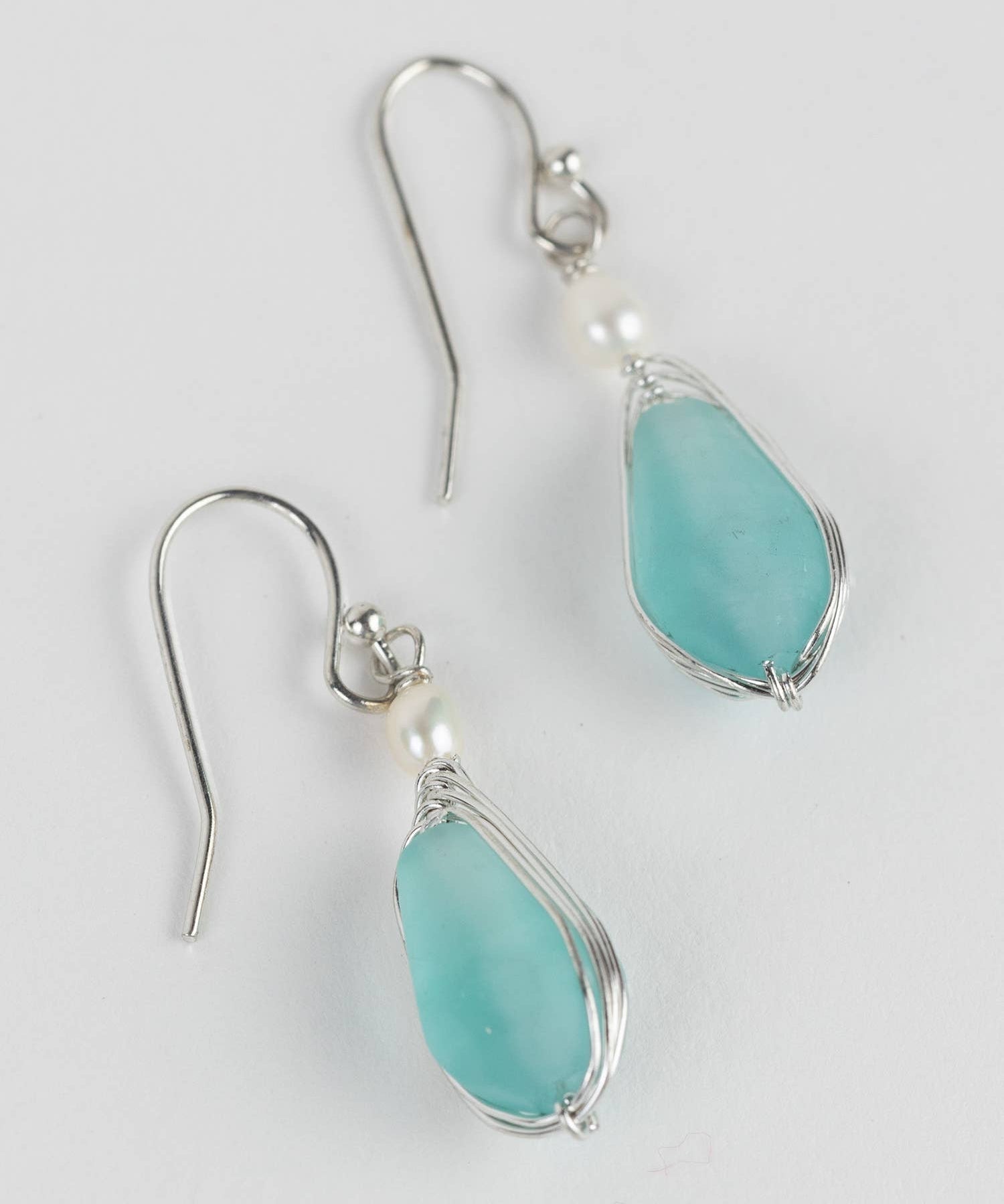 Aqua Pearl Silver Drop Earrings