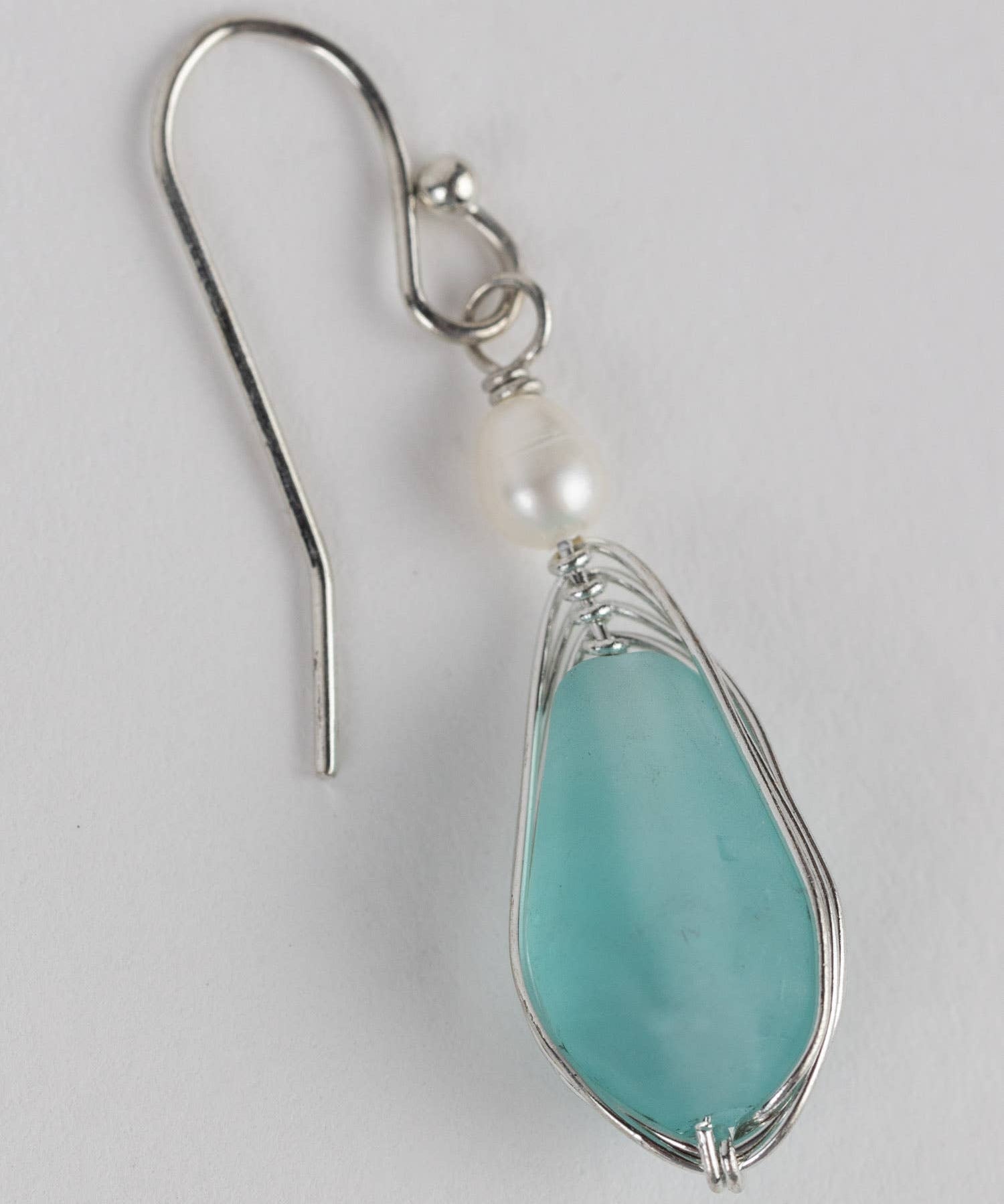 Aqua Pearl Silver Drop Earrings