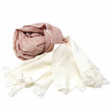 Hand Dyed Cotton Scarf - Rust and Cream with Fringe