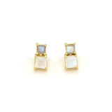 Stacked Box Stone Stud Earrings