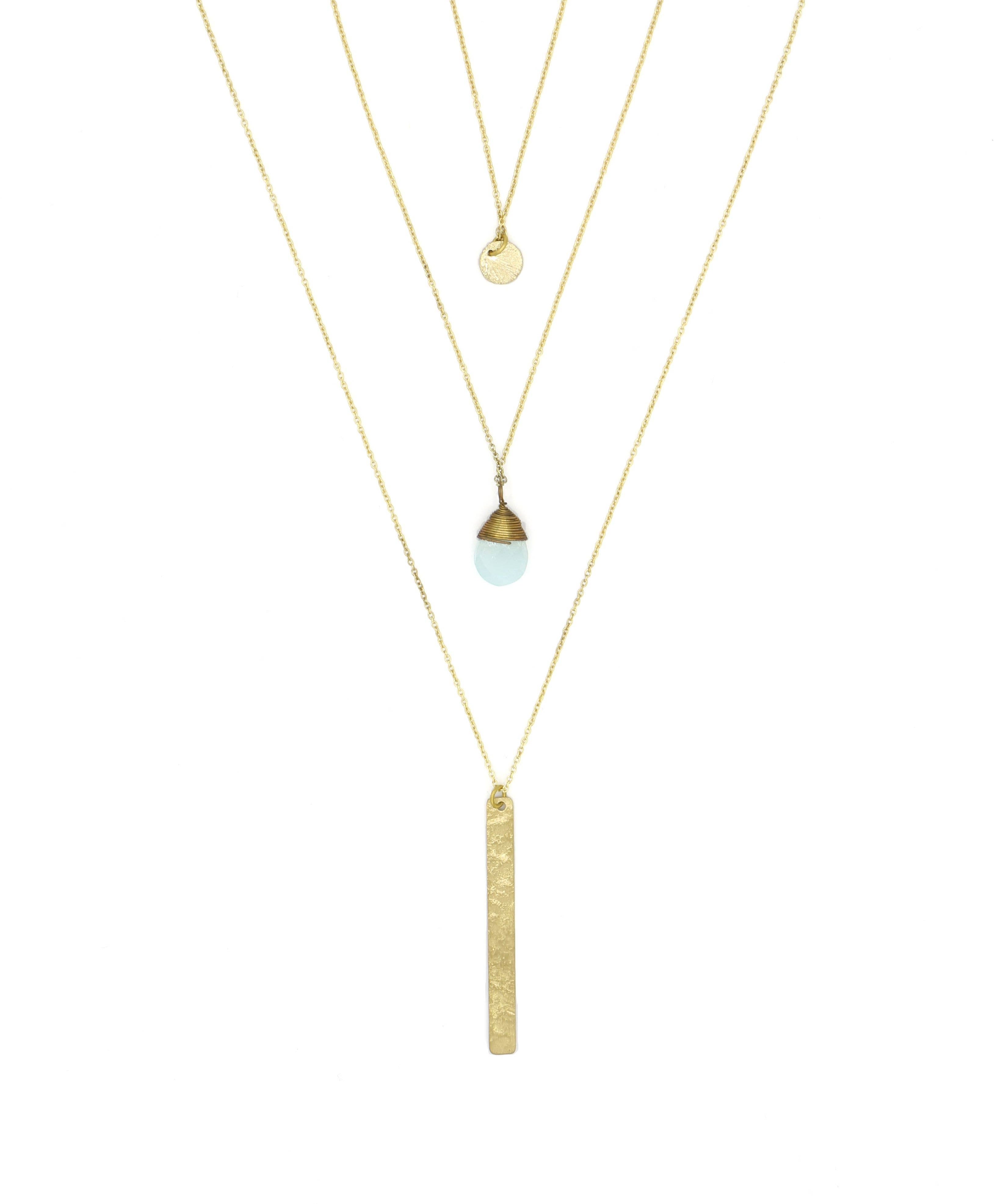 Triple Strand Multi-Way Pendant Necklace - Brass