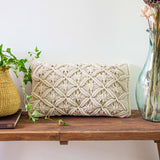 Macrame Pillow, Rectangular Beige