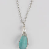 Aqua Pearl Silver Pendant Necklace