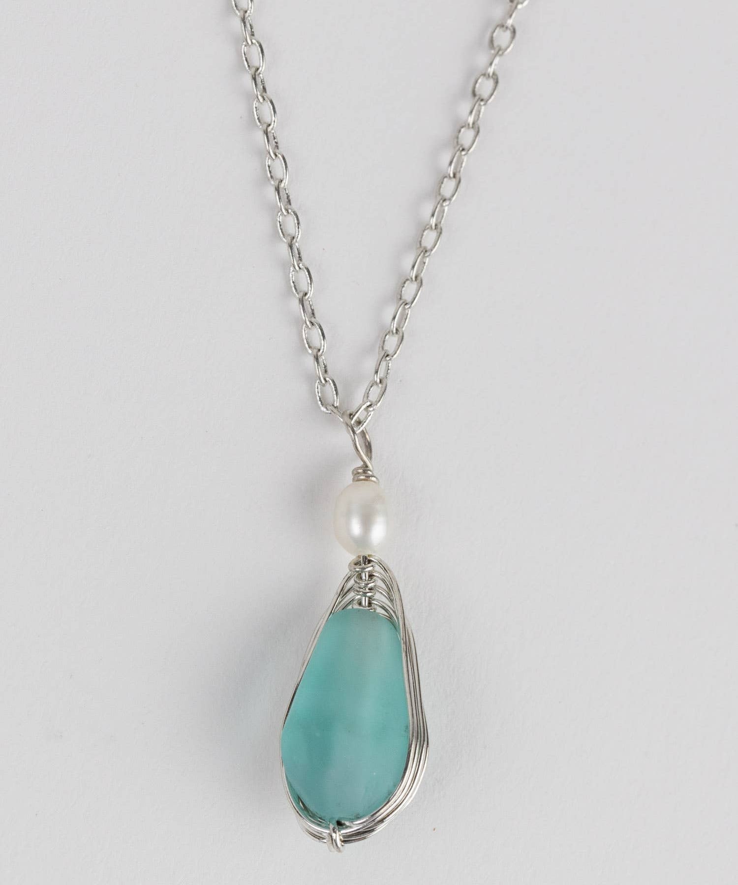 Aqua Pearl Silver Pendant Necklace